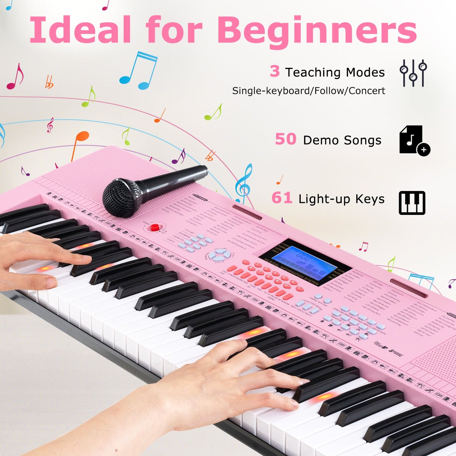 Teclado de piano eléctrico de 61 teclas para principiantes