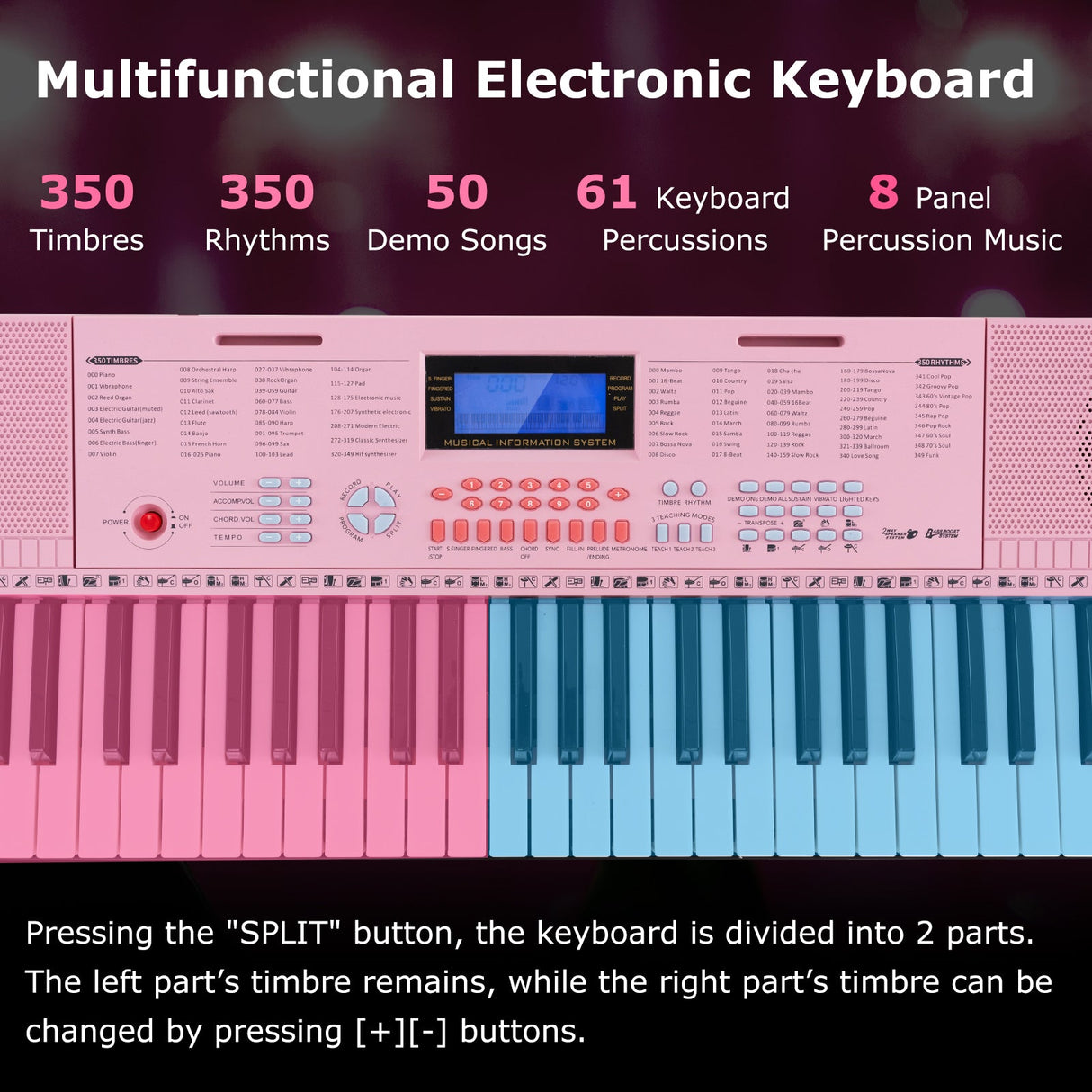 Teclado de piano eléctrico de 61 teclas para principiantes
