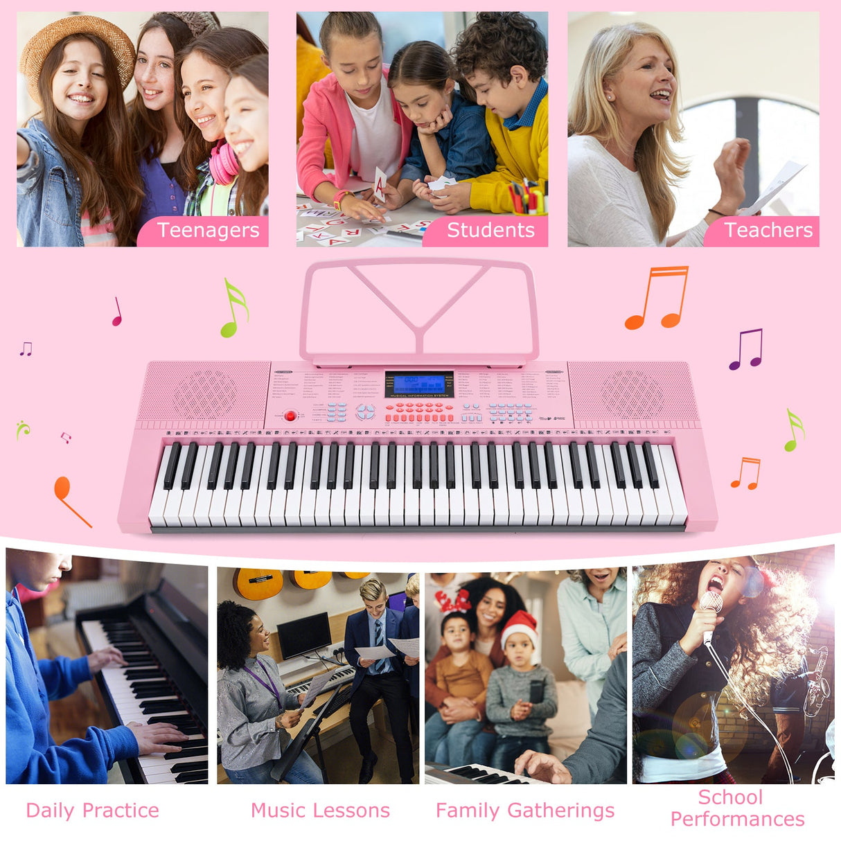 Teclado de piano eléctrico de 61 teclas para principiantes