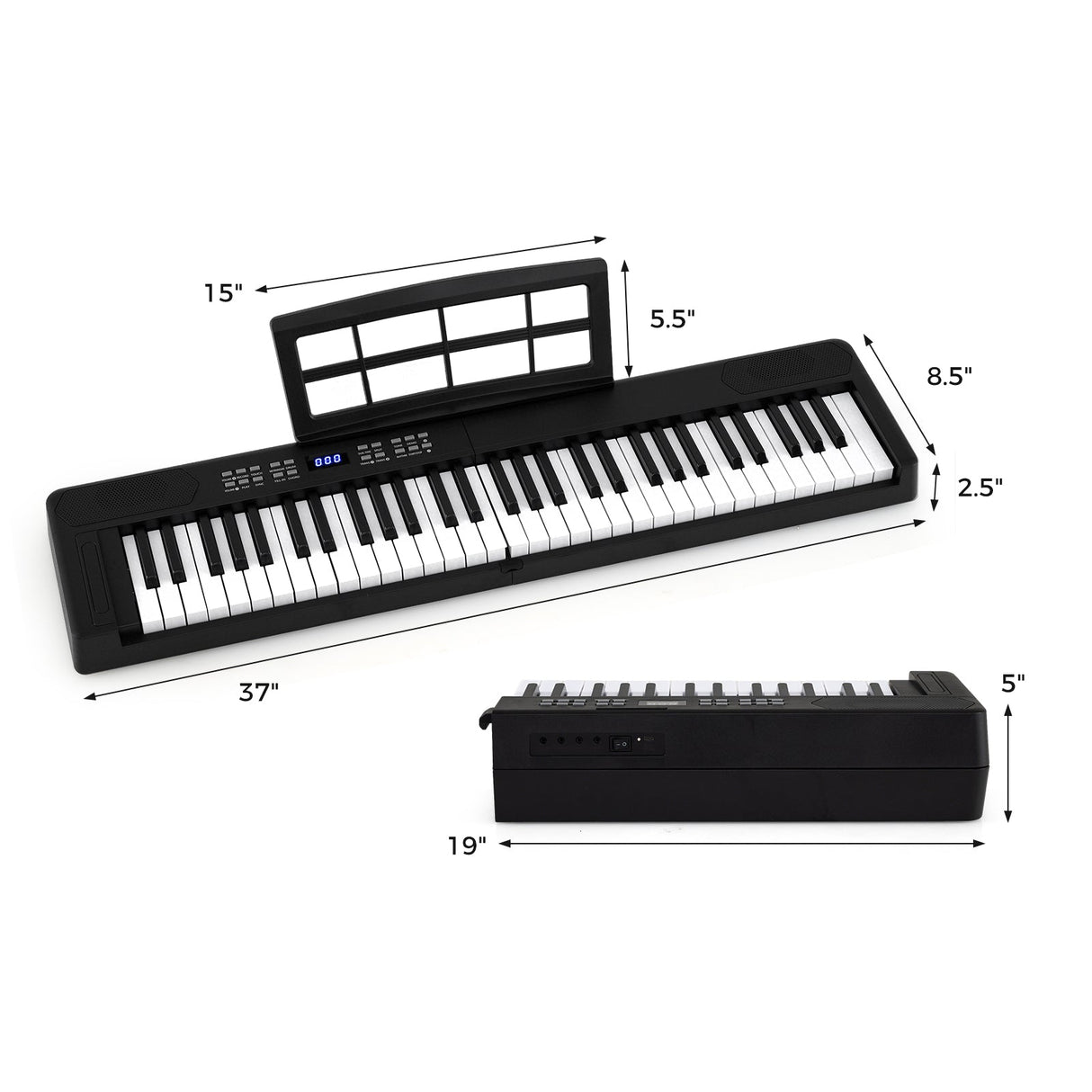 61-Key Foldable Piano Keyboard Full-size Electronic Keyboard with MIDI and Split Function