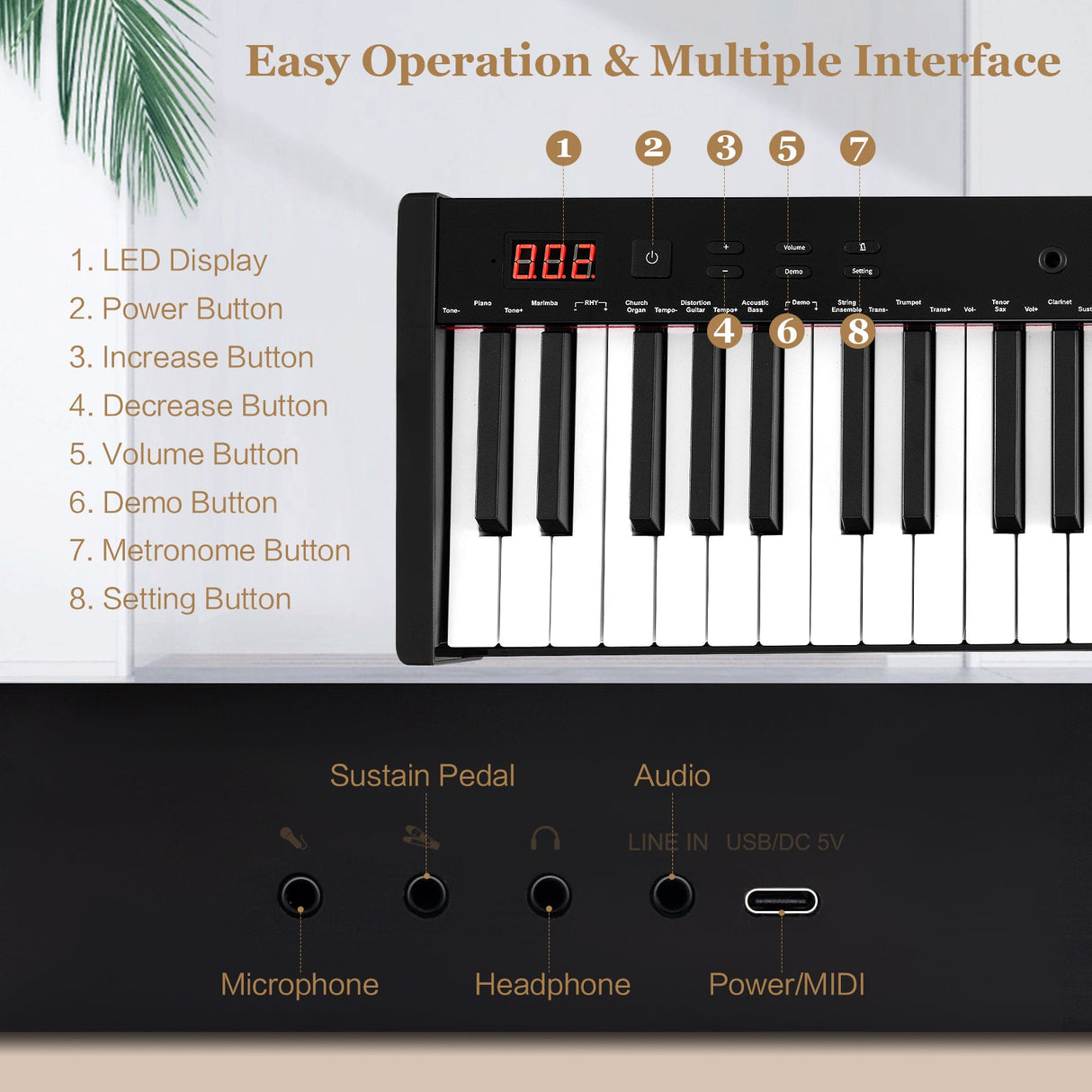 Teclado electrónico portátil de 61 teclas con piano digital completo, soporte y taburete
