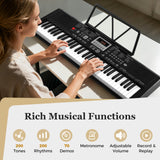 Teclado Portátil de 61 Teclas para Principiantes Kit de Teclado de Piano Eléctrico con 200 Ritmos y 200 Tonos - Negro