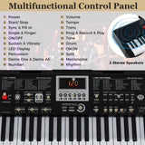 Teclado Portátil de 61 Teclas para Principiantes Kit de Teclado de Piano Eléctrico con 200 Ritmos y 200 Tonos - Negro