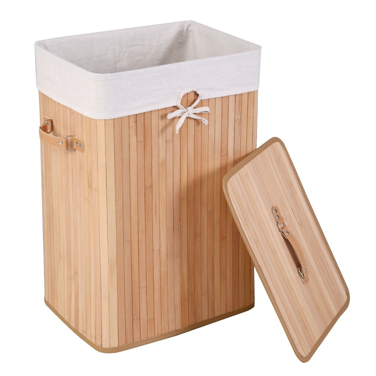 Cesto de ropa de bambú rectangular de 19 galones con asas y tapa