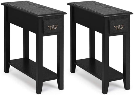 Mesa auxiliar de sofá de 2 niveles con cajón y estante abierto, juego de 2 piezas