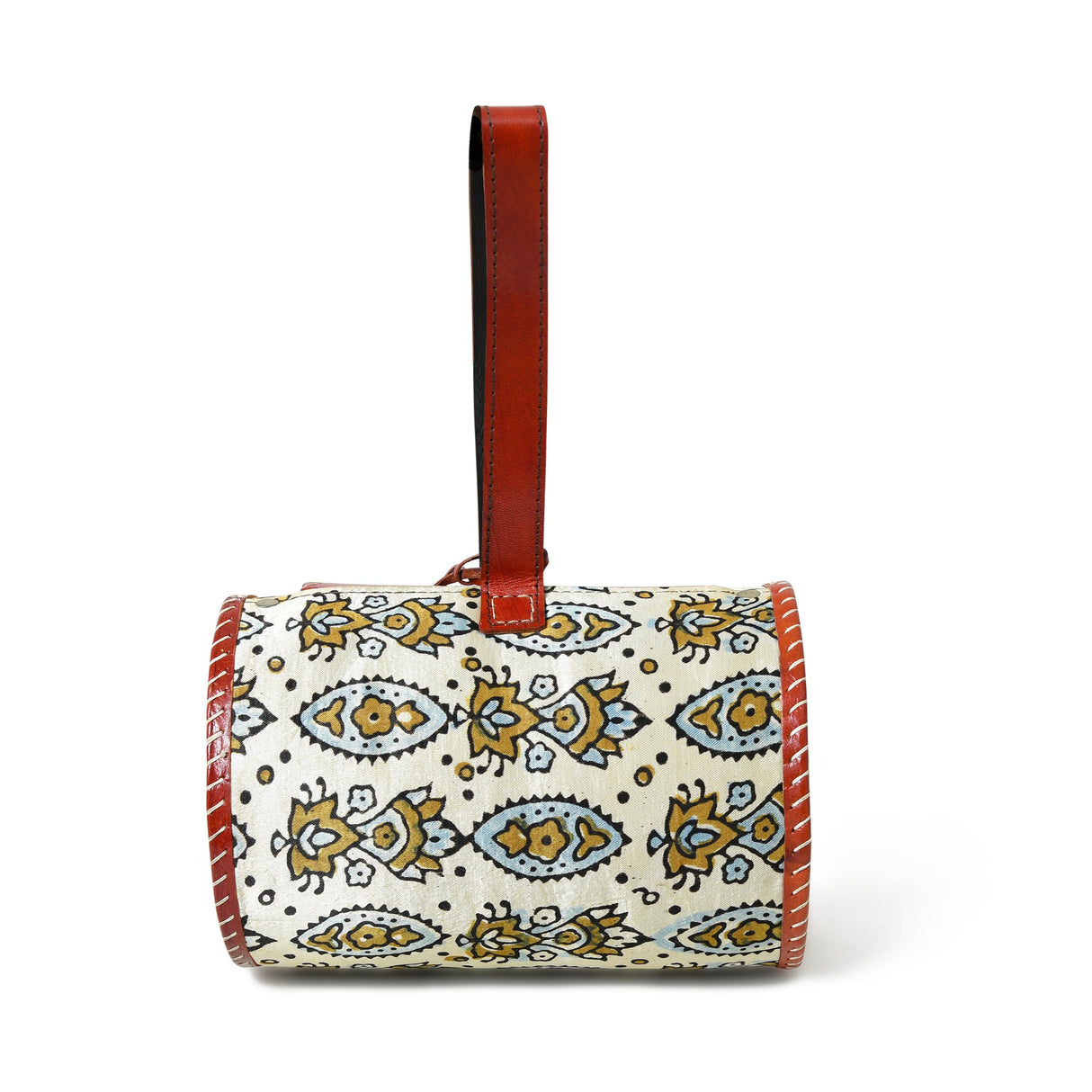 Bolso Cilíndrico de Cuero Estampado con Bloques
