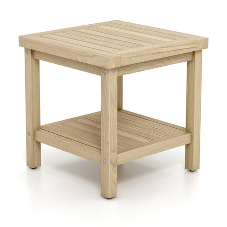 Mesa auxiliar de exterior de 2 niveles con estante para porche, terraza o jardín