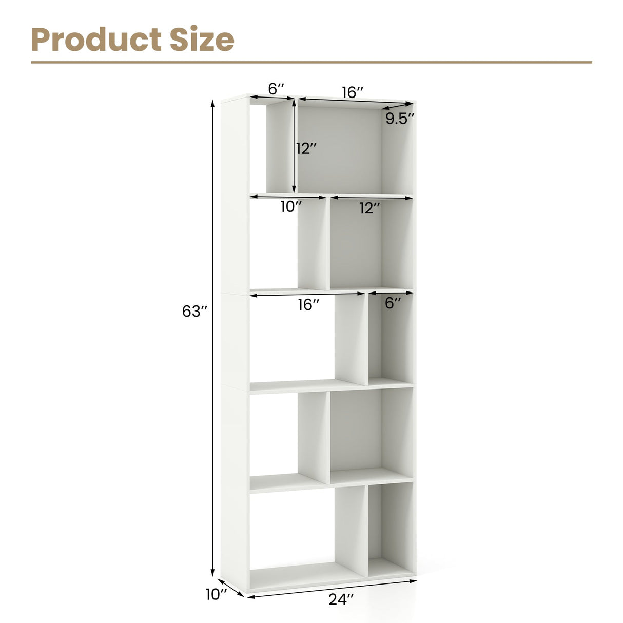 Estantería de 5 niveles y 10 cubos de 63 pulgadas de alto con diseño geométrico - Blanca