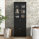 63 Inch Tall Bathroom Storage Cabinet with 2 Glass Doors and Adjustable Shelves Drawer