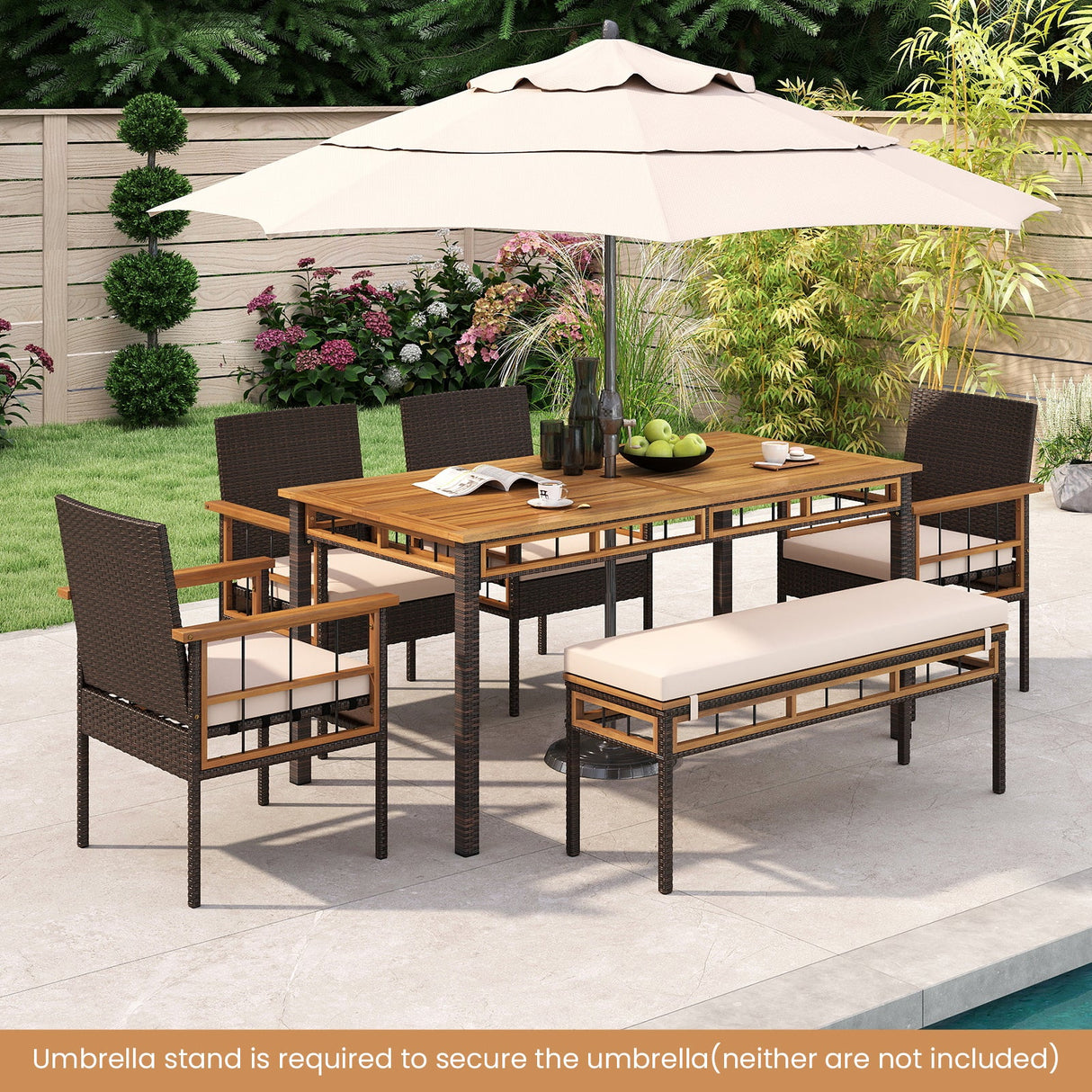 Mesa de comedor de exterior de 63" con tablero de listones de madera de acacia