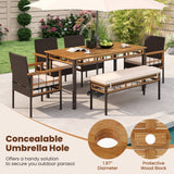 Mesa de comedor de exterior de 63" con tablero de listones de madera de acacia