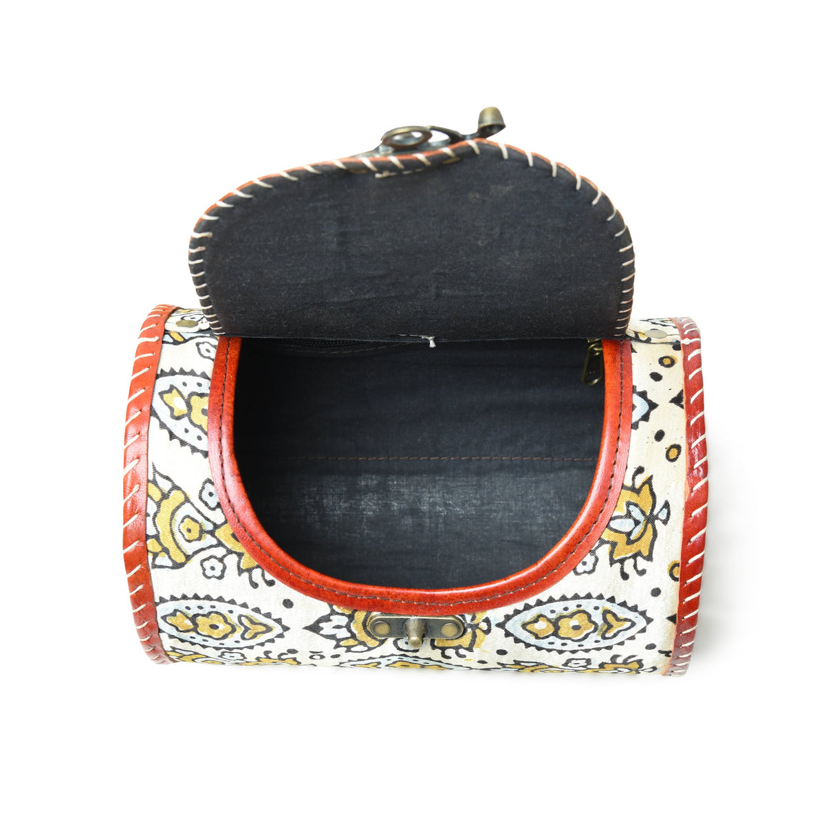 Bolso Cilíndrico de Cuero Estampado con Bloques