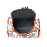 Bolso Cilíndrico de Cuero Estampado con Bloques