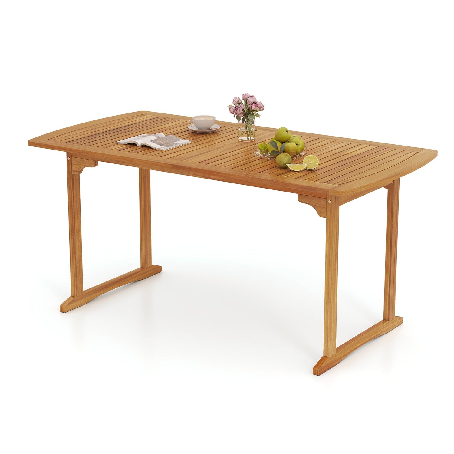 Mesa de comedor de exterior de 160 cm con orificio para sombrilla y tablero de listones