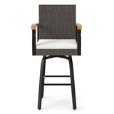 Set of 2 Outdoor 360¬∞ Swivel Bar Stool with Cushion and Acacia Wood Armrests