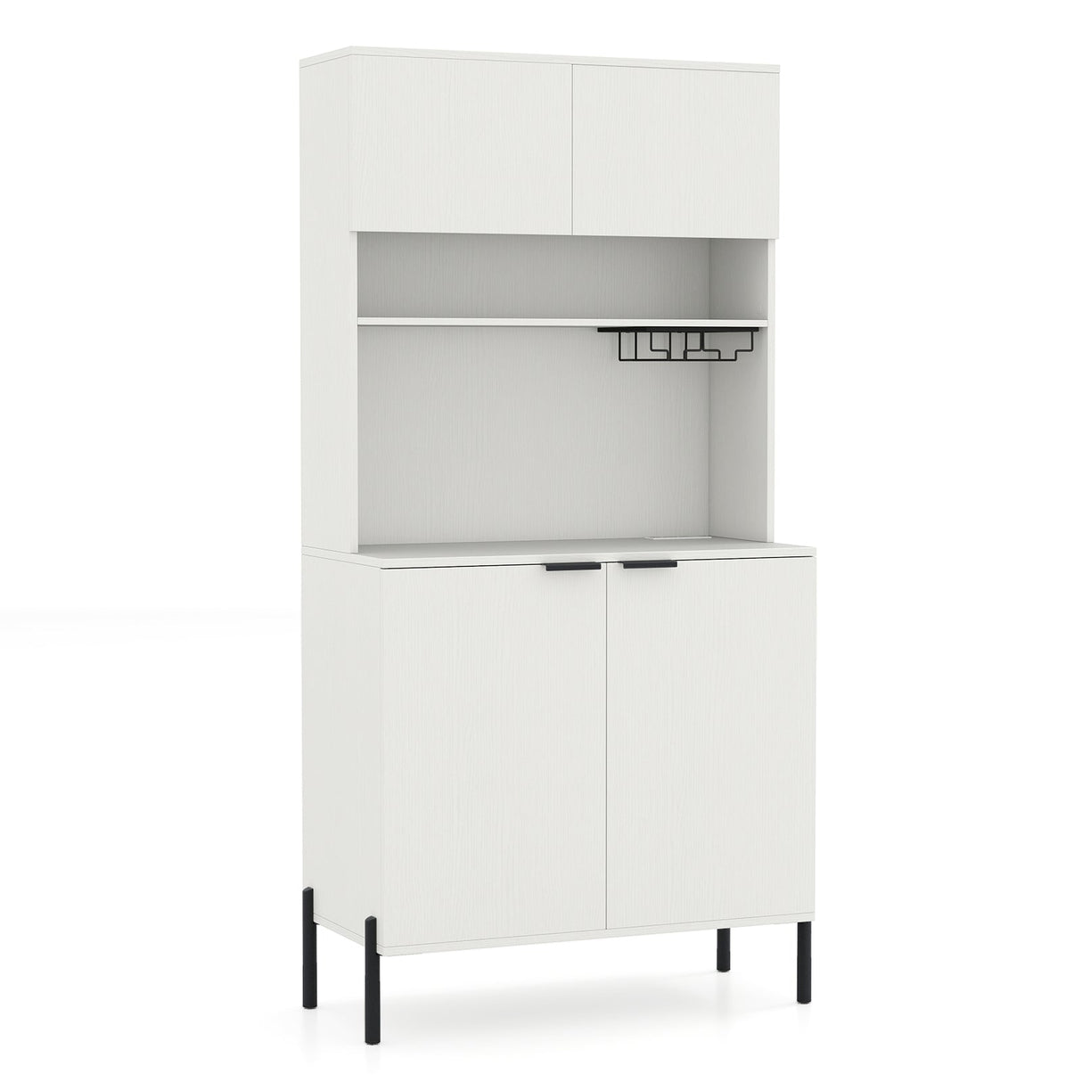 64.5 Inches Tall Kitchen Pantry Cabinet with Charging Station and Wine Glass Rack