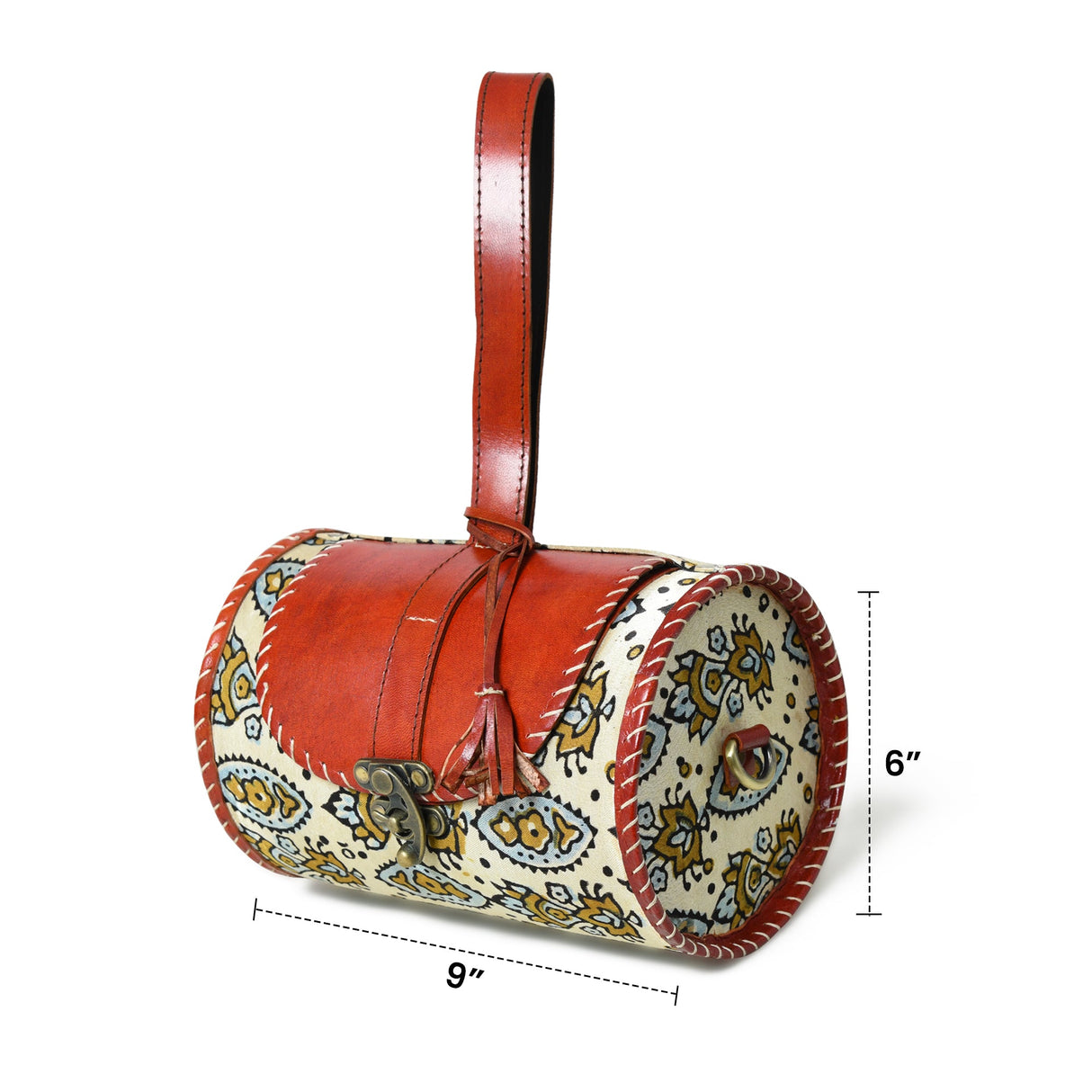 Bolso Cilíndrico de Cuero Estampado con Bloques