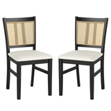 Farmhouse Rattan Dining Chair Set of 2 with Rubber Wood Legs and Cane Back-Beige