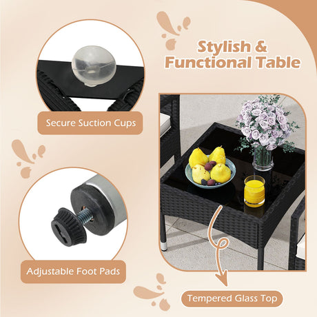Juego de muebles de patio de 3 piezas Sillas de bistró de ratán con mesa - Beige