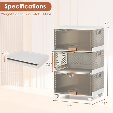 Contenedores de almacenamiento apilables de 3/4/5/6 cubos con ruedas desmontables