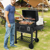 Parrilla de carbón tipo barril de 24 pulgadas con 2 mesas laterales plegables y 3509 cm² de área de cocción