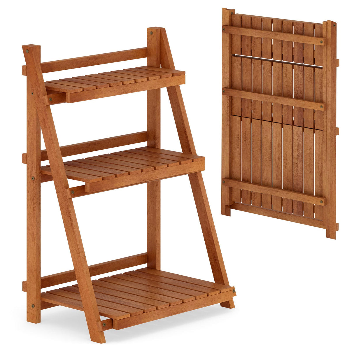 Soporte plegable de madera maciza de 3 niveles para plantas para balcón o patio