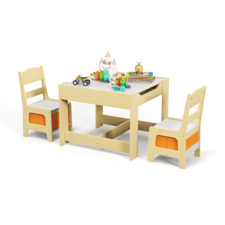 Muebles infantiles 3 en 1: Juego de mesa y sillas infantiles + Estantería + Juegos de cocina infantiles blancos