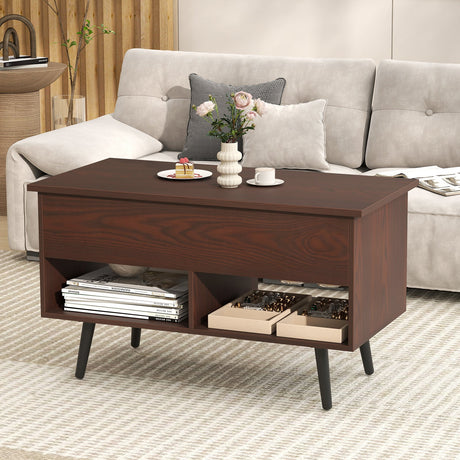 Mesa de centro elevable de 31.5 pulgadas con almacenamiento oculto y 2 estantes abiertos