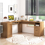 66 Inch L-Shaped Writing Study Workstation Computer Desk with Drawers