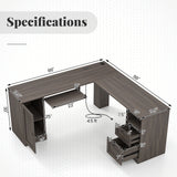 66 Inch L-Shaped Writing Study Workstation Computer Desk with Drawers