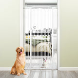 Barrera para mascotas extragrande de 67.5 pulgadas, de metal resistente, para gatos, con abertura de 30.5 a 41 pulgadas de ancho, color blanco.