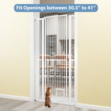 Barrera para mascotas extragrande de 67.5 pulgadas, de metal resistente, para gatos, con abertura de 30.5 a 41 pulgadas de ancho, color blanco.