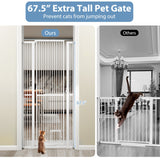 Barrera para mascotas extragrande de 67.5 pulgadas, de metal resistente, para gatos, con abertura de 30.5 a 41 pulgadas de ancho, color blanco.