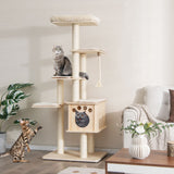 Torre Rascador Moderna para Gatos de 67 Pulgadas con Plataforma Superior y Postes Rascadores de Cuerda de Sisal - Natural