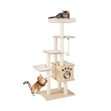 Torre Rascador Moderna para Gatos de 67 Pulgadas con Plataforma Superior y Postes Rascadores de Cuerda de Sisal - Natural