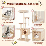 Torre Rascador Moderna para Gatos de 67 Pulgadas con Plataforma Superior y Postes Rascadores de Cuerda de Sisal - Natural