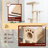 Torre Rascador Moderna para Gatos de 67 Pulgadas con Plataforma Superior y Postes Rascadores de Cuerda de Sisal - Natural