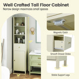 67 Inch Tall Bathroom Cabinet Narrow Floor Cabinet with Fluted Door