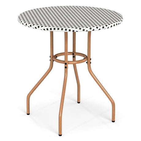 Mesa de bistró de exterior de 27.5 pulgadas con estructura de metal de alta resistencia y patas ajustables - blanca