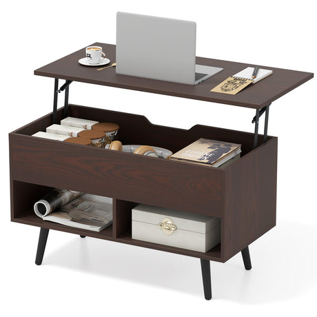 Mesa de centro elevable de 31.5 pulgadas con almacenamiento oculto y 2 estantes abiertos