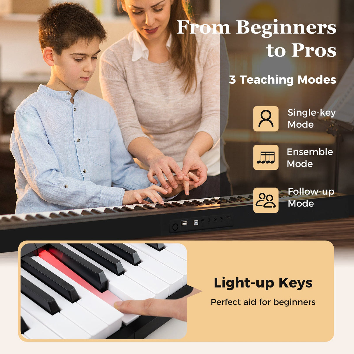 Teclado de piano plegable de 88 teclas, portátil, semipesado, eléctrico, negro