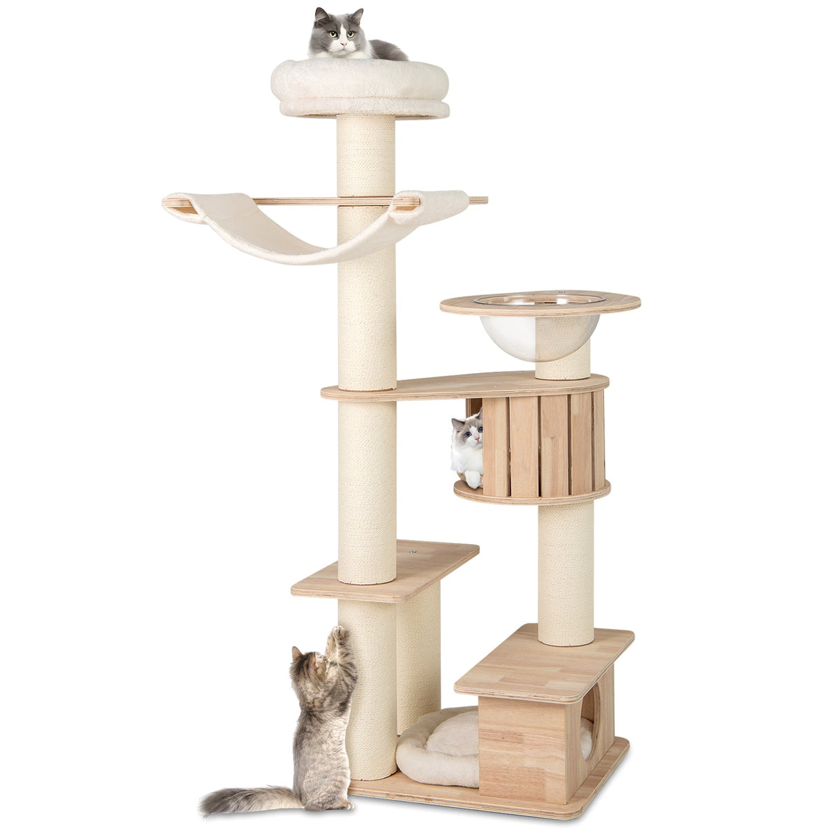 Rascador para gatos de 175 cm de alto con acogedora percha superior y cojines de felpa lavables