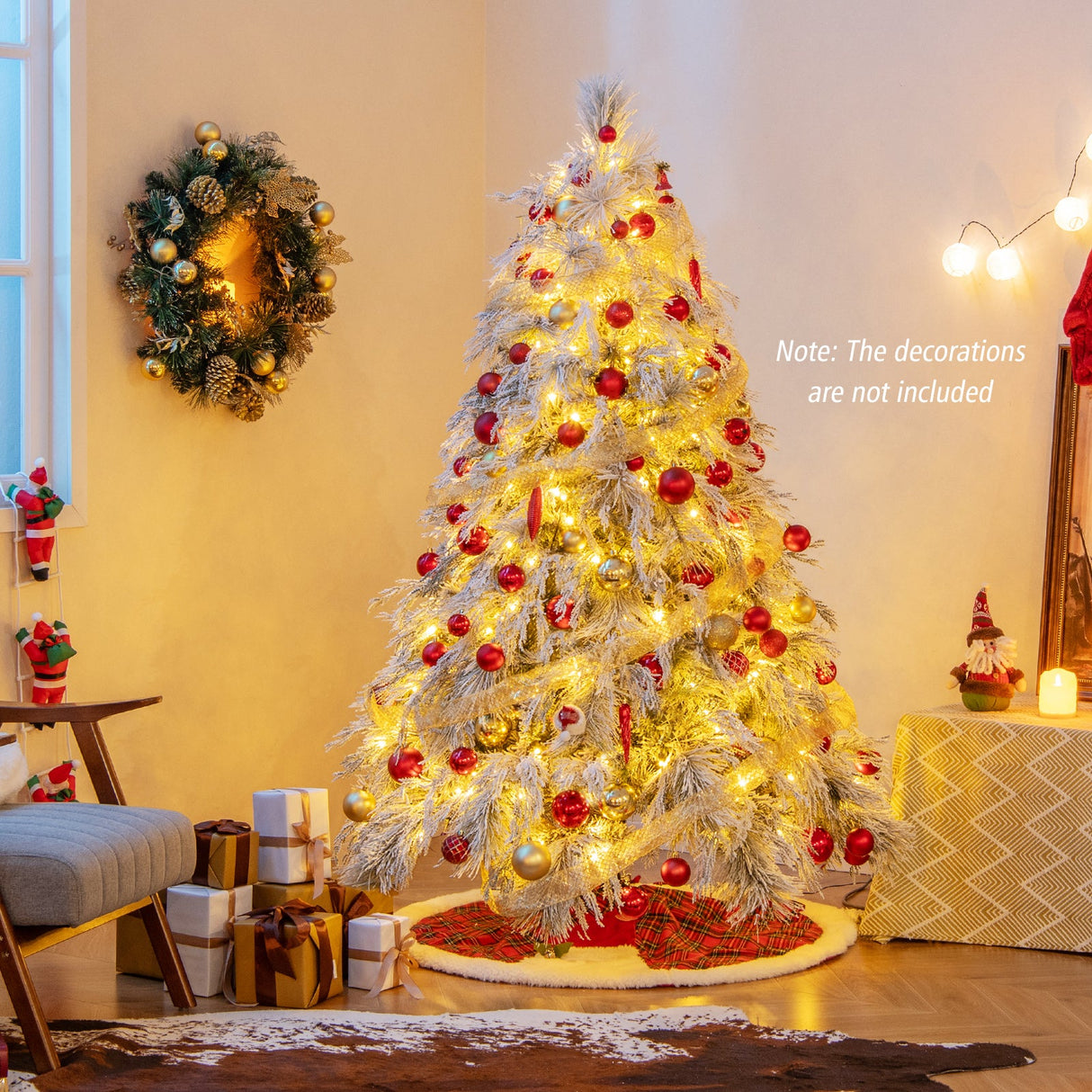 Árbol de Navidad preiluminado de 4.5/6/7 pies con nieve y luces LED cálidas