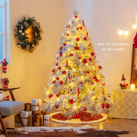 4.5/6/7 Feet Pre-Lit Snow Flocked Christmas Tree with Warm White LED Lights