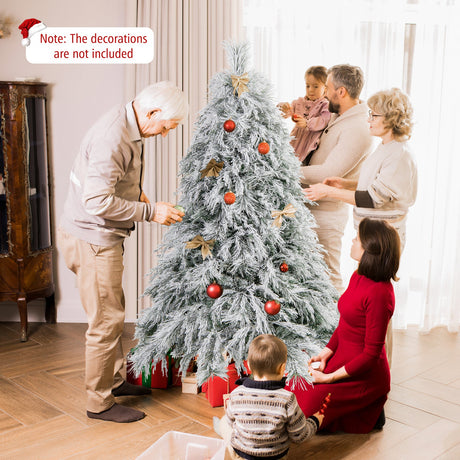 4.5/6/7 Feet Pre-Lit Snow Flocked Christmas Tree with Warm White LED Lights