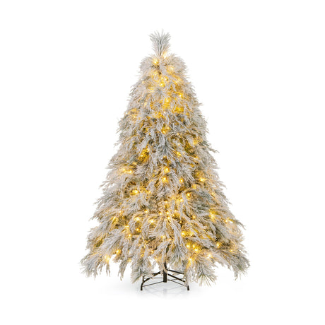 4.5/6/7 Feet Pre-Lit Snow Flocked Christmas Tree with Warm White LED Lights
