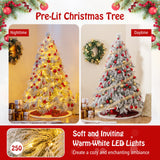Árbol de Navidad preiluminado de 4.5/6/7 pies con nieve y luces LED cálidas
