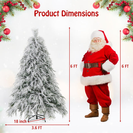 4.5/6/7 Feet Pre-Lit Snow Flocked Christmas Tree with Warm White LED Lights