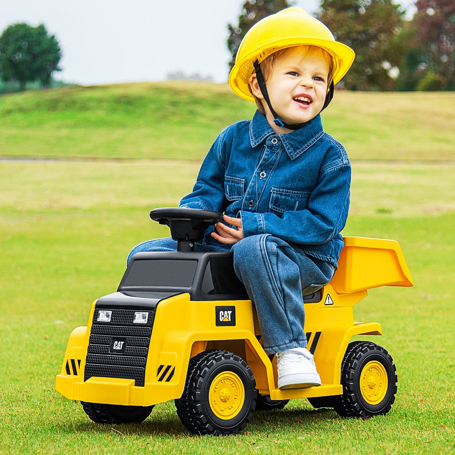 Vehículo de construcción Caterpillar eléctrico con licencia de 6V y arranque con un botón - Amarillo