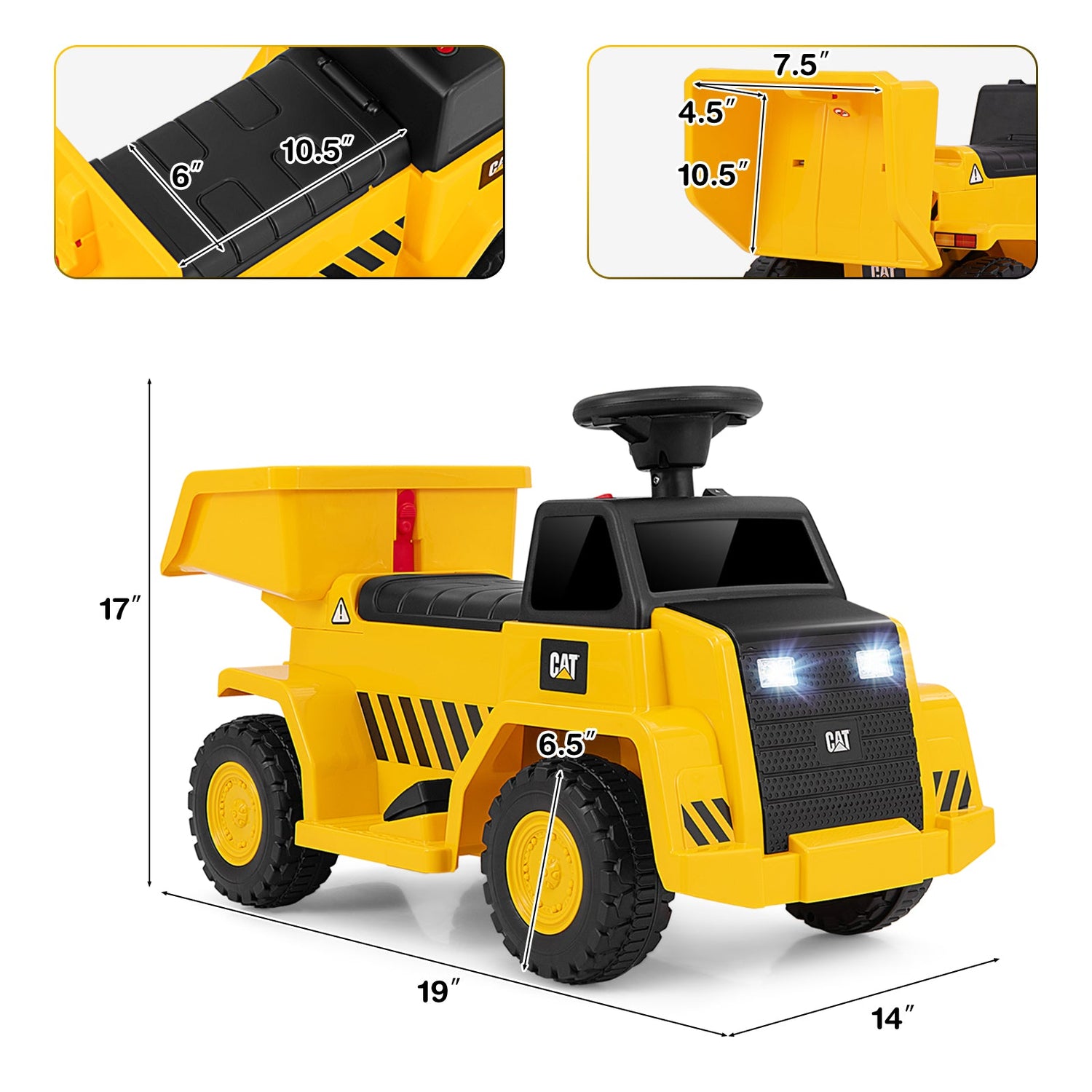 Vehículo de construcción Caterpillar eléctrico con licencia de 6V y arranque con un botón - Amarillo